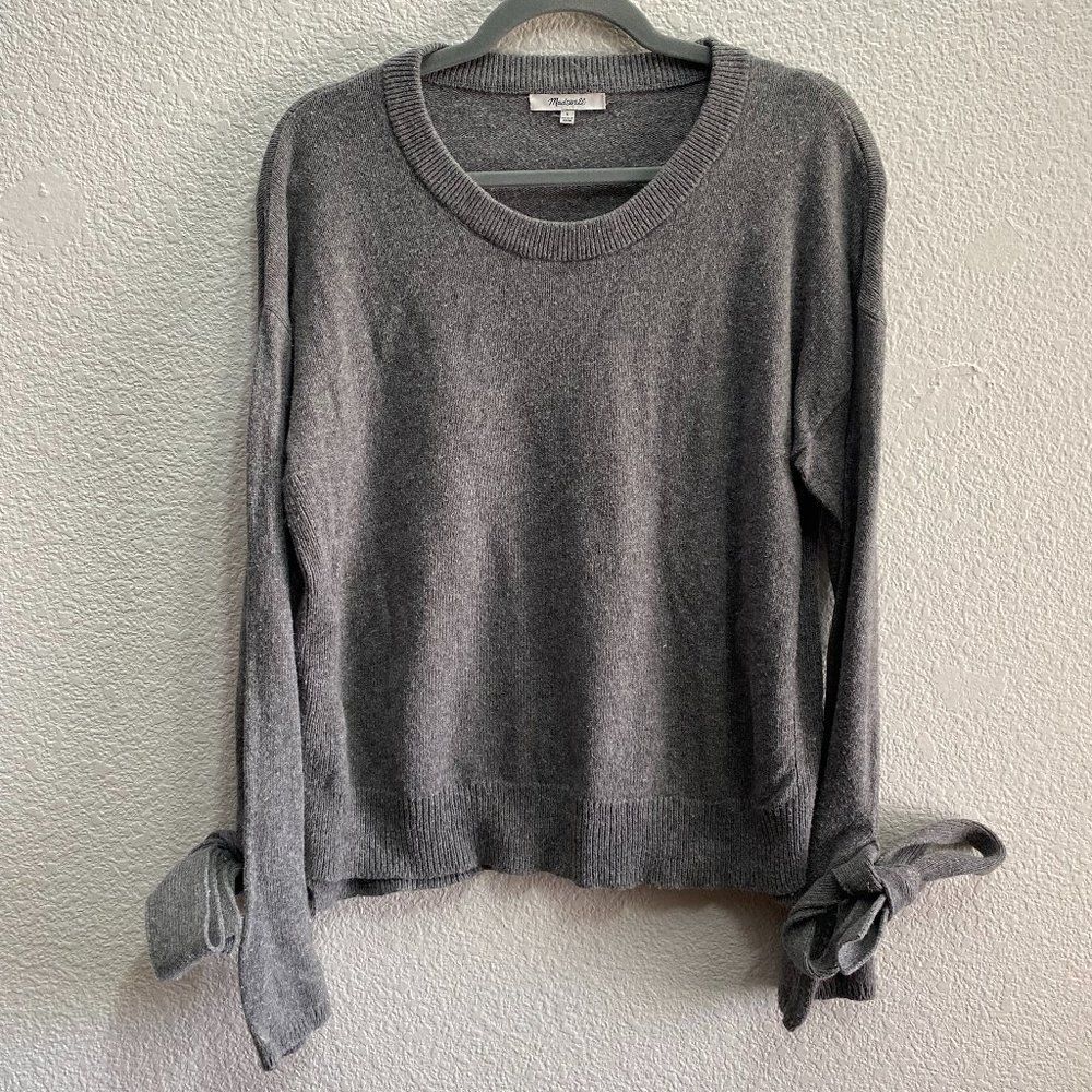Madewell Tie-Cuff Pullover Sweater Crew Small Gray Color G9614 Cotton Blend